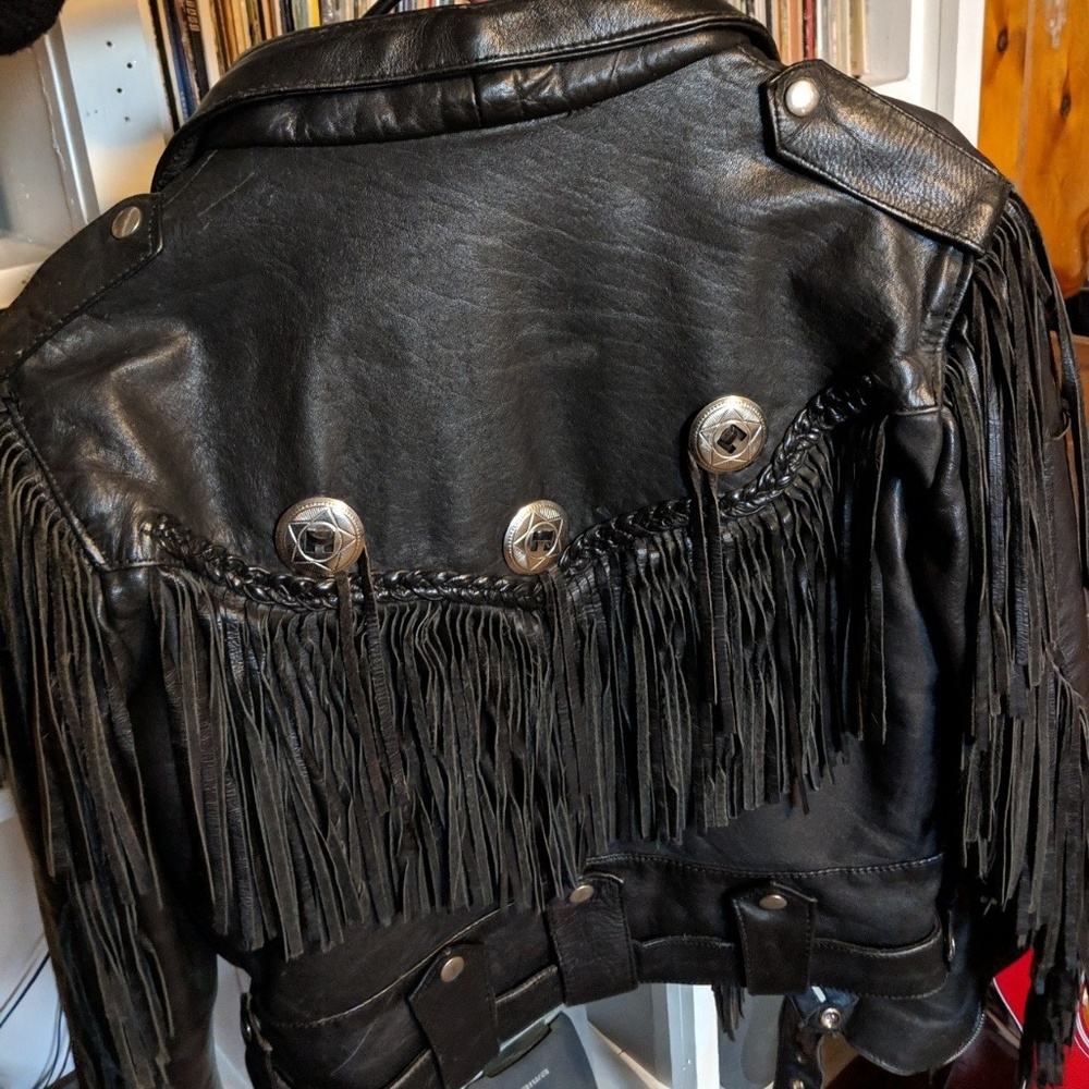 Women's Leather Jacket Fringe Concho